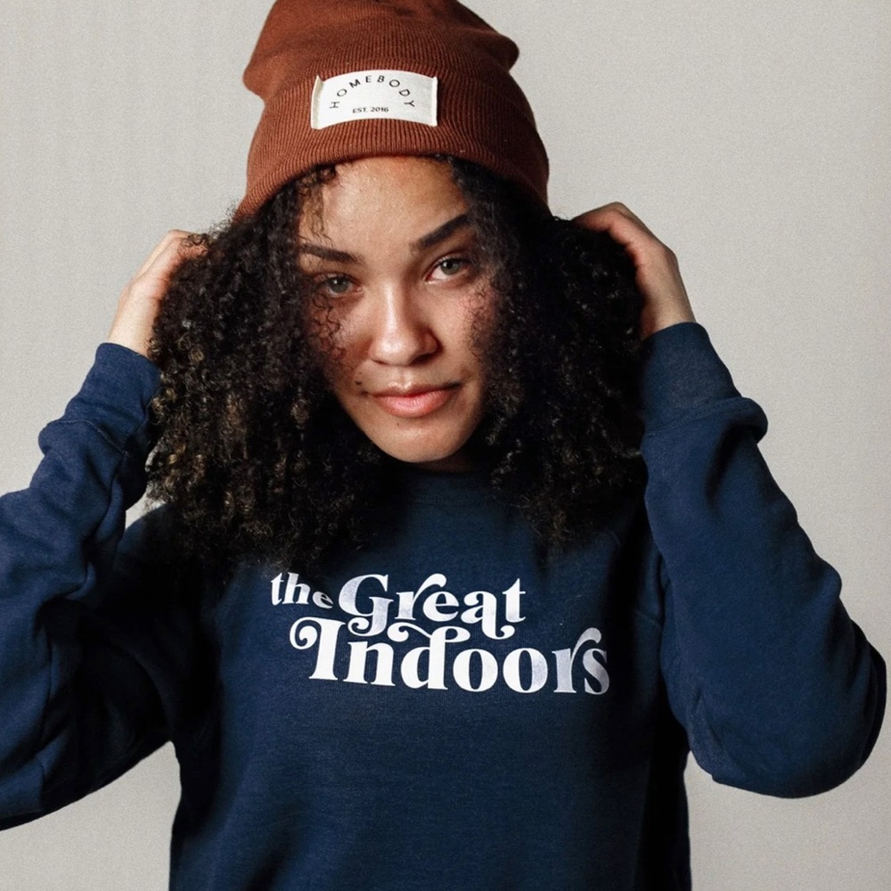 The ProperTee navy blue sweatshirt with “The Great Outdoors” logo.